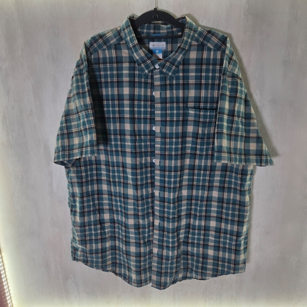 Columbia Shirt Mens 2XL Blue Plaid Short Sleeve Button Up Cotton Casual Outdoor